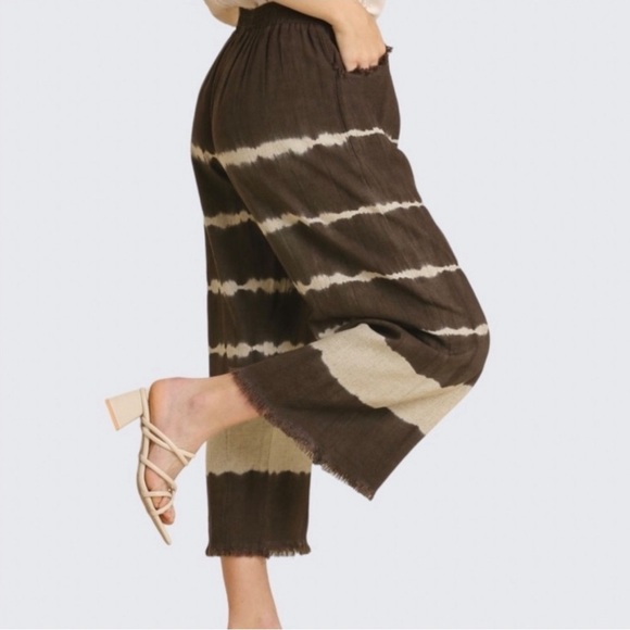 Umgee Tie-Dyed Linen Capri pants. Dark grey & cream. Sz Med - Picture 2 of 9